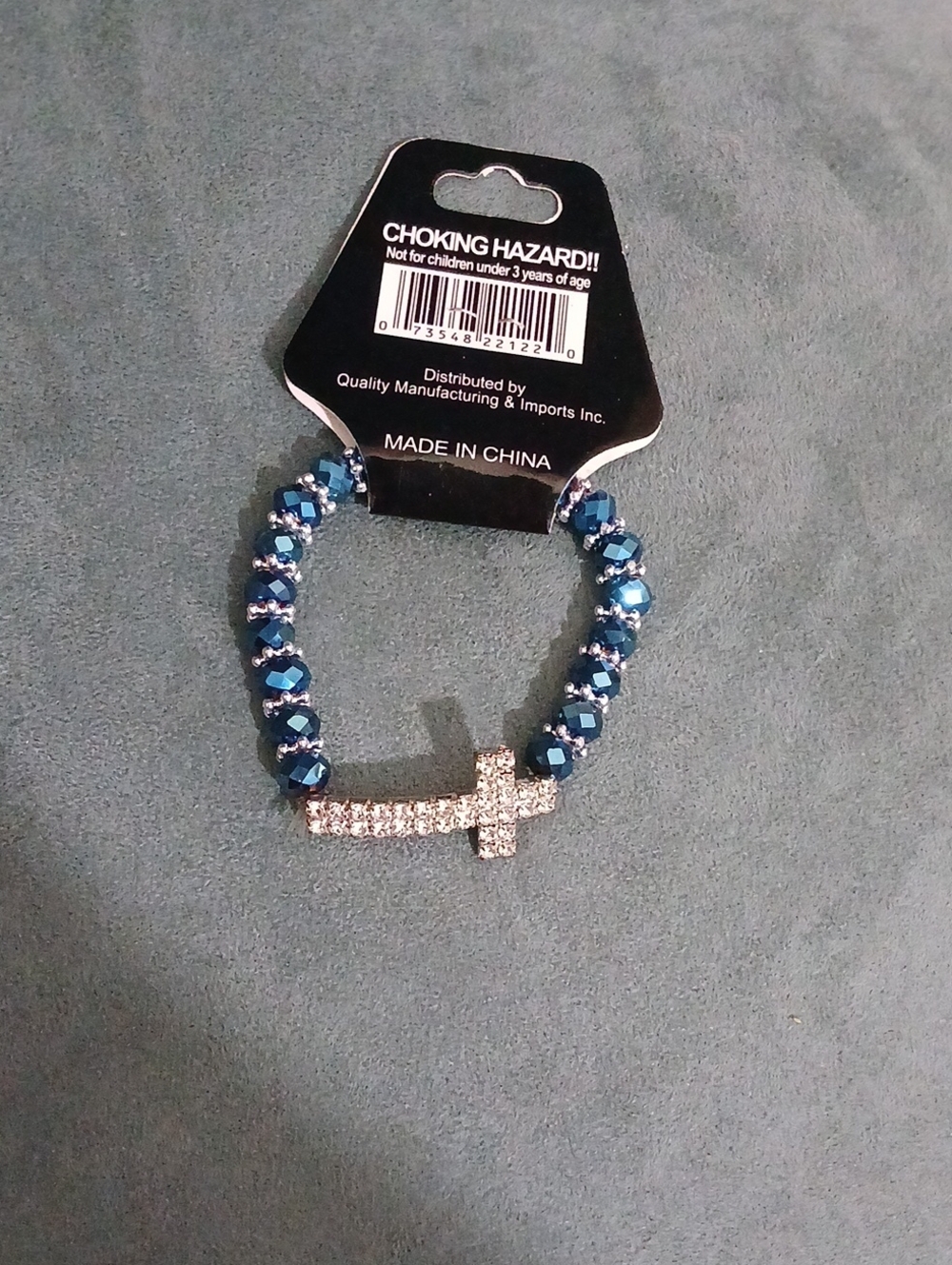Crystal Rhinestone Cross Stretch Bracelet - Blue